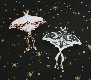 Sun & Moon Moth Enamel Pins